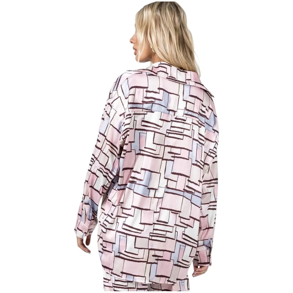 Princess Polly Harris Shirt Pastel Oversized Silky Button Down Geometric - Picture 5 of 6